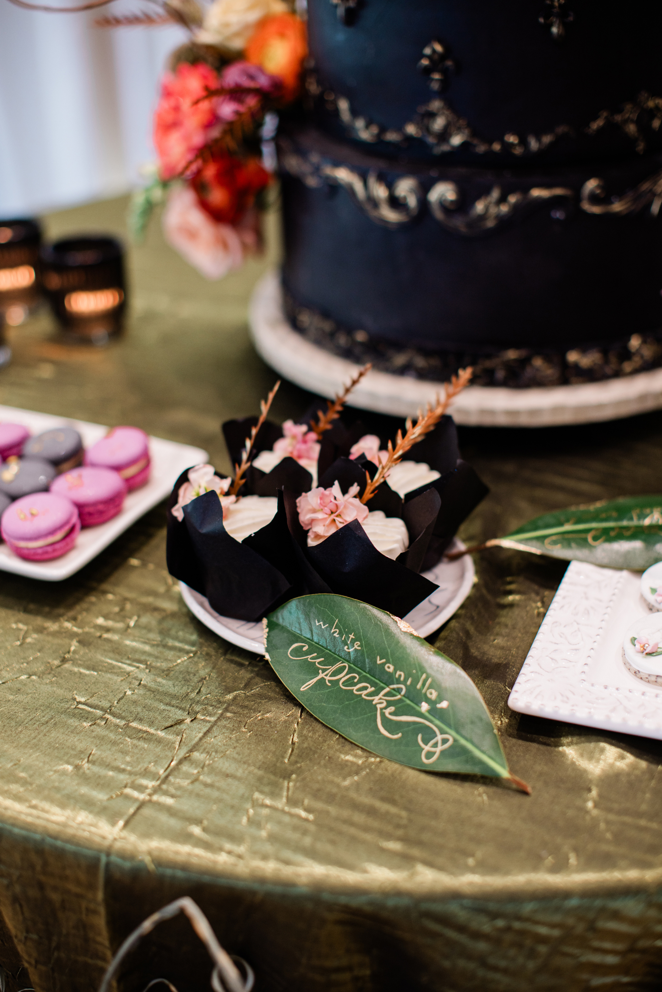 Black decorated wedding cake